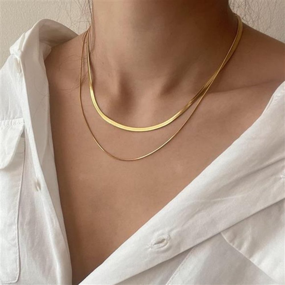 Gold Layered Herringbone Necklace